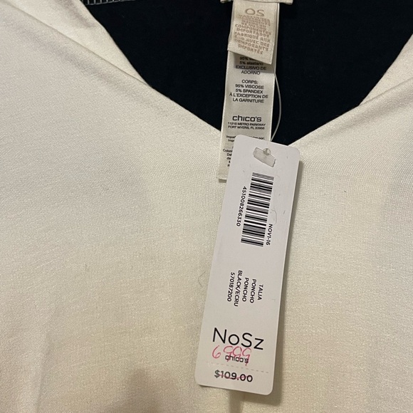 Chico’s Lightweight knit Poncho One Size NWT Talia black and cream - Picture 4 of 5